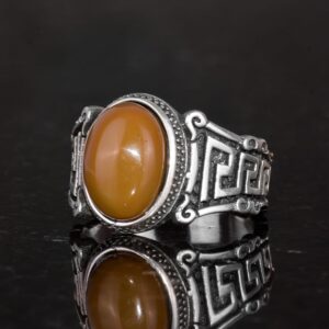 El Yapımı 925 Ayar Gümüş Erkek Yüzük Doğal Etiyopya Opal Taşı - Labirent Tasarımı - Görsel 5