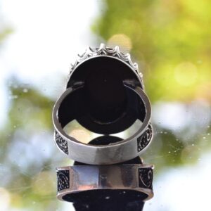 Kral Süleyman Mührü Oniks Taş Yüzük - Beyaz 925 Ayar Gümüş Erkek Davut Yıldızı Takı - Görsel 8