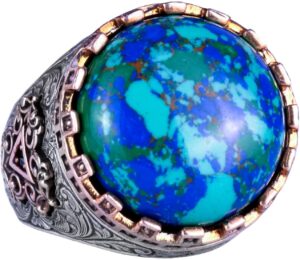 925 Ayar Gümüş Yüzük - Kral Yüzüğü - Oluşturulmuş Taş Yüzük - El Yapımı Yüzük Erkekler İçin (Oluşturulmuş Krysokolla) - Görsel 1