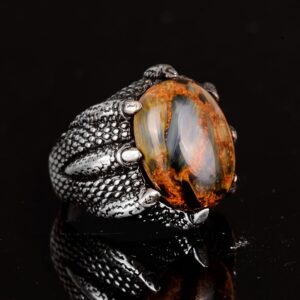 Gerçek Doğal Pietersite Taş Yüzük, Pençe Yüzük, El Yapımı Erkek Yüzük, 925 Ayar Gümüş Yüzük - Görsel 3