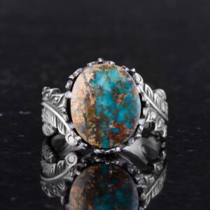 Gerçek Doğal Arizona Turkuaz Taş Yüzüğü, 925 Ayar Gümüş Yüzük, Minimalist El Yapımı Yüzük (Model-1) - Görsel 4