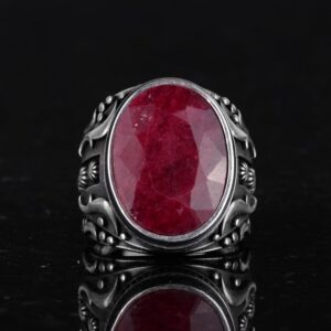 Doğal Yakut Taşlı Yüzük, 925 Ayar Sert Gümüş Yüzük Erkekler İçin, Farklı Yüzük - Görsel 4