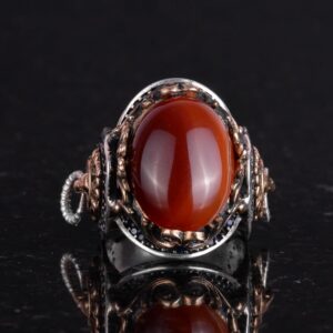 Doğal Kırmızı Akik Taş Yüzük, Aslan Başı Erkek Yüzüğü - 925 Ayar Gümüş Yüzük Erkekler İçin - Görsel 4