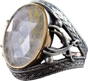 Gerçek Doğal Taş Erkek Yüzüğü, Kılıç Yüzüğü, 925 Ayar Gümüş Erkek Yüzüğü (Rutilatlı Kuvars) - Görsel 1