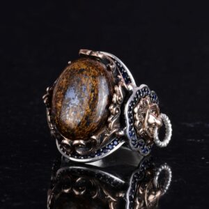 Aslan Yüzük, Doğal Bronzit Taş Yüzük - Cesur 925K Katı Gümüş Erkek Yüzük - Topraklama Gücü Tasarımı - Görsel 6