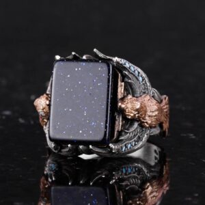 Erkekler için El Yapımı 925 Ayar Gümüş Yüzük, Oluşturulmuş Güneş Taşı ile Şahane Kartal Yüzük - Canlılık, Koruma ve Pozitifliğin Sembolü - Görsel 4