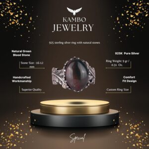 Gerçek Doğal Yeşil Kan Taşı Taşlı Vintage Bohem Tasarım Gümüş Kadın Yüzüğü - Görsel 2