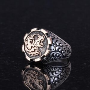 Kurt Başlı Yüzük, Erkekler için Kurt Yüzüğü, Vahşi Kurt, 925 Ayar Saf Gümüş Yüzük - Görsel 5