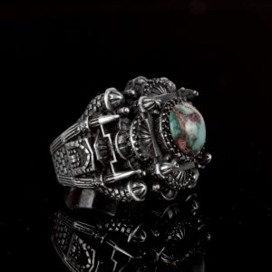 925 Ayar Gümüş Erkek 3D Camii Yüzük, Doğal Arizona Turkuaz Taşı ile - Cesur ve Spiritüel Tasarım, Günlük Kullanım ve Özel Günler İçin İdeal (Stil-2) - Görsel 5