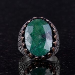 925 Ayar Katı Gümüş Erkek Yüzük - Doğal Taşlı El Yapımı Şıklık (Zümrüt Taşı) - Görsel 2
