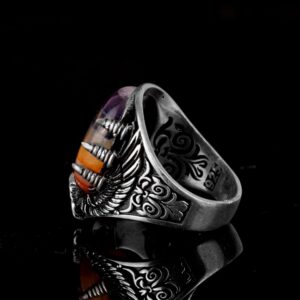 925 Ayar Gümüş Erkek Yüzük, Şahin Pençesi Yüzüğü, 7 Çakra Doğal Taşlardan Oluşan Yüzüğü, Gökkuşağı Yüzüğü - Görsel 6