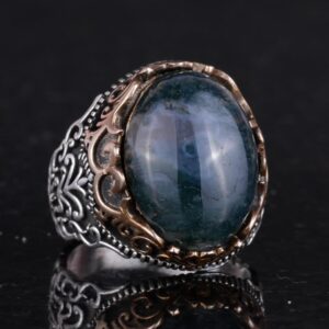 Gerçek Doğal Taş El Yapımı Yüzük - 925 Ayar Gümüş El Yapımı Yüzük - Şık Farklı Yüzük (Moss Akik) - Görsel 5