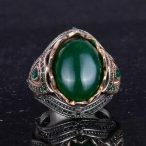 Gerçek Doğal Taş El Yapımı Yüzük - 925 Ayar Gümüş Şık Yüzük (Jade) - Görsel 4