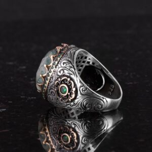 925 Ayar Gümüş El Yapımı Yüzük - Yapay Zümrüt - Görsel 7