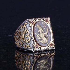 Gerçek Doğal Akik Taş Yüzük - 925 Ayar Gümüş Erkek Yüzük - Kabile Figürü - Görsel 5