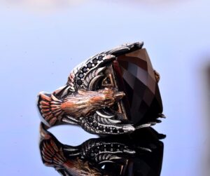 El Yapımı Oniks Taşlı Yüzük, Gümüş Erkek Yüzüğü, Kartal Tasarımı - Gücün ve Korumanın Sembolü - Görsel 4