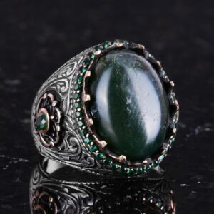 Gerçek Doğal Taş Yüzük - 925 Ayar Gümüş El Yapımı Yüzük (Yosun Agate) - Görsel 5