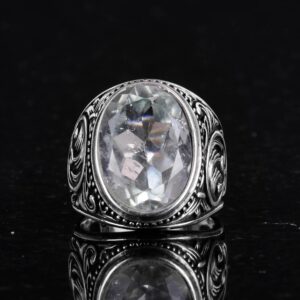 El Yapımı Yeşil Ametist Taş Yüzük - Spiritüel 925 Ayar Saf Gümüş Erkek Yüzük - Sezgi ve Koruma Tasarımı - Görsel 4