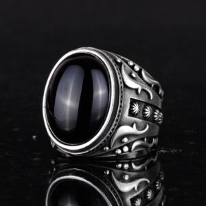 Doğal Oniks Taşlı Yüzük, 925 Ayar Katı Gümüş Erkek Yüzüğü - Görsel 6