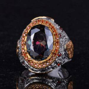 Yapay Taş Yüzük - Sultan Yüzüğü - 925 Ayar Gümüş Yüzük - El Yapımı Kral Yüzüğü (Yapay mistik topaz) - Görsel 6