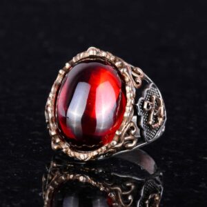 Gümüş Deniz yıldızı Çapa Cabochon Yapay Granat Taş Yüzük, 925 Ayar Gümüş Yüzük Erkekler İçin, Çeşitli Koleksiyon - Görsel 4