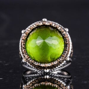 El Yapımı Taşlı Erkek Yüzük - 925 Ayar Gümüş Erkek Yüzük ile Farklı ve Kendine Has Tasarım (Yapay Peridot) - Görsel 4