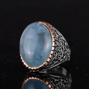 Doğal Akuamarin Taşlı Yüzük, Sultan Yüzük, Huzurlu 925 Ayar Sterling Gümüş Erkek Yüzüğü - Görsel 6