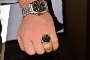 925 Ayar gümüş erkek yüzük, Yapay Dumanlı Topaz Taşı, Doğal organik yüzük - Görsel 7