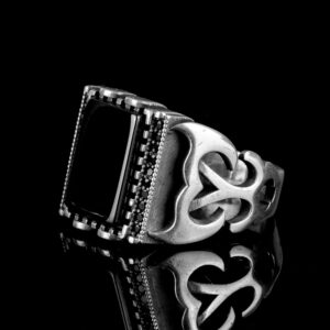 925 Ayar Gümüş Erkek Yüzük, Gerçek Doğal Obsidyen Taşı Yüzük - Görsel 4