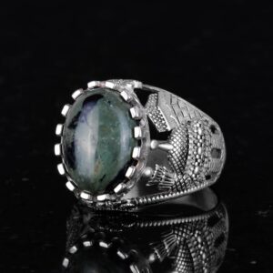 Muslim Yeşil Göz Doğal Taş Yüzük - Canlı 925 Ayar Katı Gümüş Erkek Yüzük - Doğal Vigor Tasarımı - Görsel 4