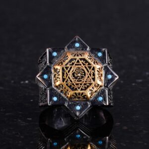 925 Ayar Gümüş Erkek Yüzük, Zirkon Taşlı - David Yıldızı ve Süleyman Mühürü Tasarımlı Yüzük (Mavi Zirkon) - Görsel 6