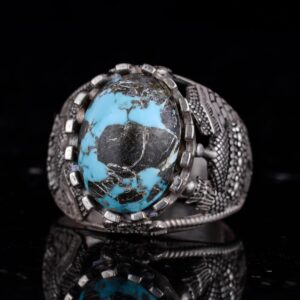 Gerçek Doğal Arizona Turkuaz Taş Yüzük, Camii Detaylı Yüzük, 925 Ayar Gümüş Yüzük - Görsel 5