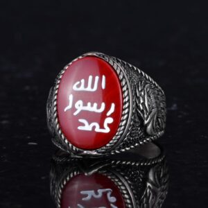 İslami Erkek Yüzük - Kartal Sembolü Yüzük - 925 Ayar Gümüş El Yapımı Erkek Yüzük (Kırmızı) - Görsel 6