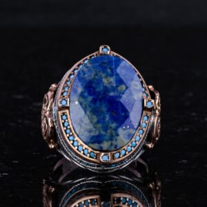 925 Ayar Gümüş Yüzük, Doğal Sodalit Taşı ile, El Yapımı Erkek İfadeli Yüzük, Vintage Tasarım - Görsel 4