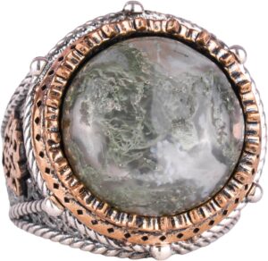 Gerçek Doğal Taş El Yapımı Yüzük - 925 Ayar Gümüş Yüzük (Moss Akik) - Görsel 1