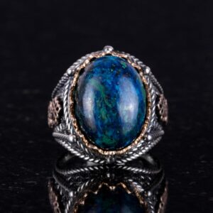 Gümüş Doğal Azurit Taş Yüzük, 925 Ayar Sert Gümüş Erkek Yüzüğü, İçgörü ve Netlik Tasarımı - Görsel 2