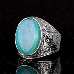 925 Ayar Gümüş Yüzük, Gerçek Doğal Druzy Kuvars Taşı Yüzük, Büyük Yüzük - Görsel 4