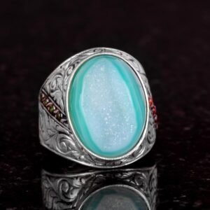 925 Ayar Gümüş Yüzük, Gerçek Doğal Druzy Kuvars Taşı Yüzük, Büyük Yüzük - Görsel 2