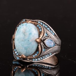 Gerçek Larimar Doğal Taş Yüzük, 925 Ayar Gümüş Yüzük, Gerçek Taş Yüzük - Görsel 6