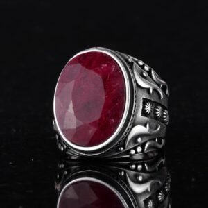 Doğal Yakut Taşlı Yüzük, 925 Ayar Sert Gümüş Yüzük Erkekler İçin, Farklı Yüzük - Görsel 6
