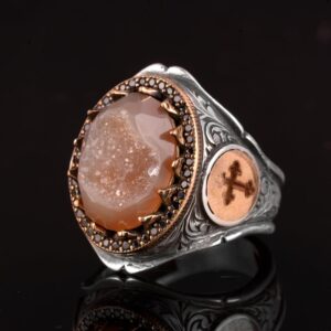 Gerçek Doğal Druzy Kuvars Taş Yüzük, Büyük Yüzük, Çapraz Yüzük - Görsel 4