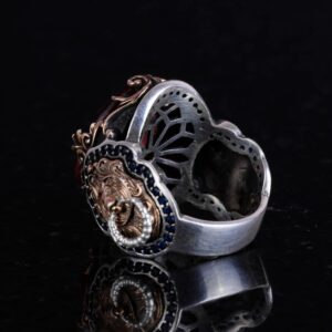 925 Ayar Gümüş Yüzük, Kırmızı Paraiba Yapay Taş Yüzük, Aslan Sembol Yüzük - Görsel 6