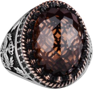 925 Ayar Gümüş Yüzük, Yapay Taş Yüzük, Kartal Sembollü Yüzük, El Yapımı Yüzük (Yapay dumanlı topaz) - Görsel 1