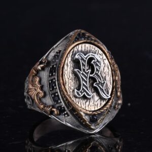 Kişiselleştirilmiş Yüzük, 925 Ayar Gümüş, Erkek Baş Harfi Yüzüğü, Monogram Yüzüğü - Görsel 2