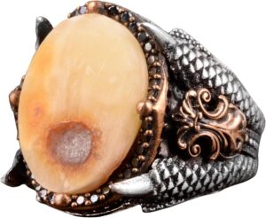 Gerçek Doğal Kehribar Taşlı Yüzük, Şahin Pençesi Yüzüğü, 925 Ayar Gümüş Yüzük Erkekler İçin - Görsel 1