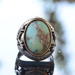 Gerçek Doğal Taş Erkek Yüzük, Kılıç Yüzüğü, 925 Ayar Gümüş Erkek Yüzük (Turkuaz) - Görsel 5