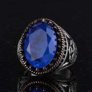 925 Ayar Gümüş Yüzük, Yapay Taş Yüzük, Kartal Sembolü Yüzük, El Yapımı Yüzük (Yapay lacivert paraiba) - Görsel 6