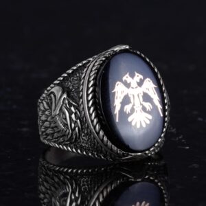 Erkek İki Başlı Kartal Yüzüğü - Kartal Sembolü Takı - 925K Gümüş El Yapımı Erkek Yüzüğü (Siyah) - Görsel 5