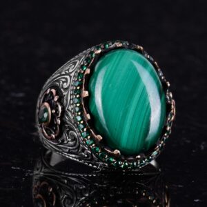 Gerçek Doğal Taş Yüzük - 925 Ayar Gümüş El Yapımı Yüzük (Malakit) - Görsel 4