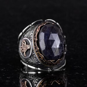 Doğal Taş Mavi Safir Yüzük, 925 Ayar Gümüş Yüzük, Osmanlı Gümüş Yüzük, Farklı Yüzük - Görsel 5